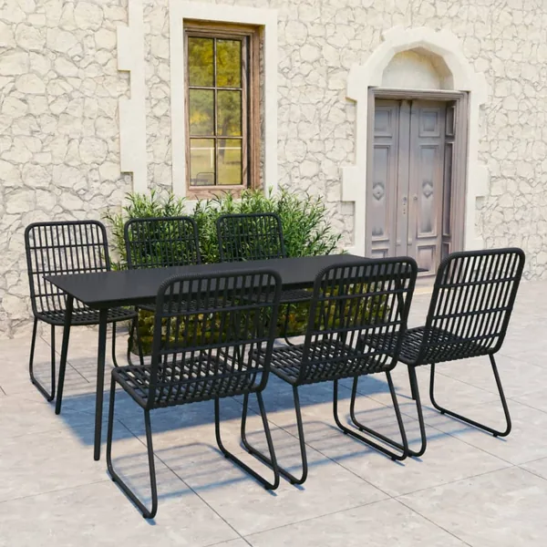 Ensemble à manger d'extérieur 7 pcs résine tressée et verre
