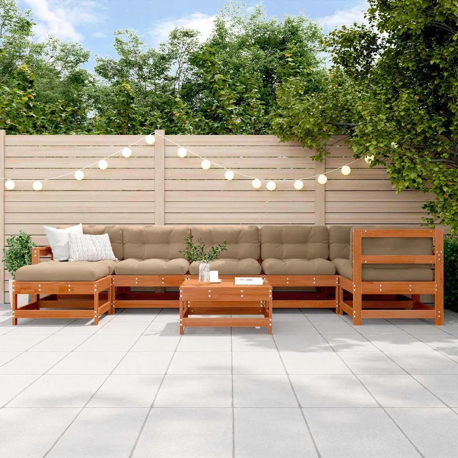 Ensemble de salon de jardin 8 pcs Brun cire Bois de pin massif