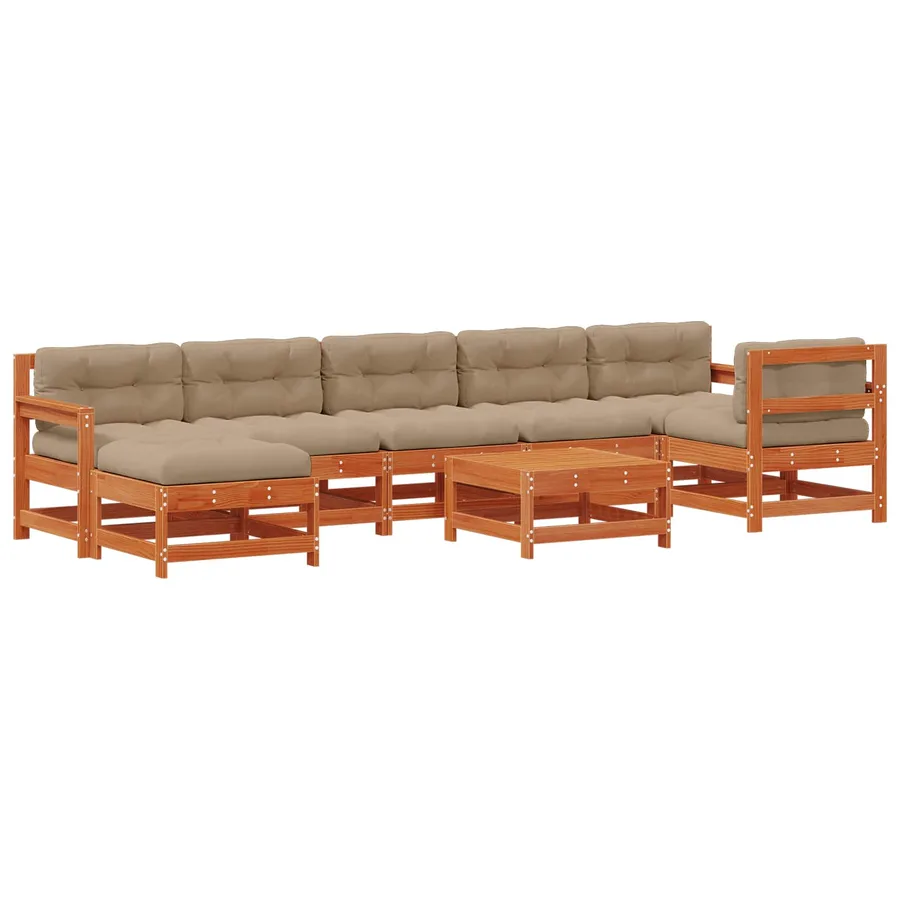 Ensemble de salon de jardin 8 pcs Brun cire Bois de pin massif - 2