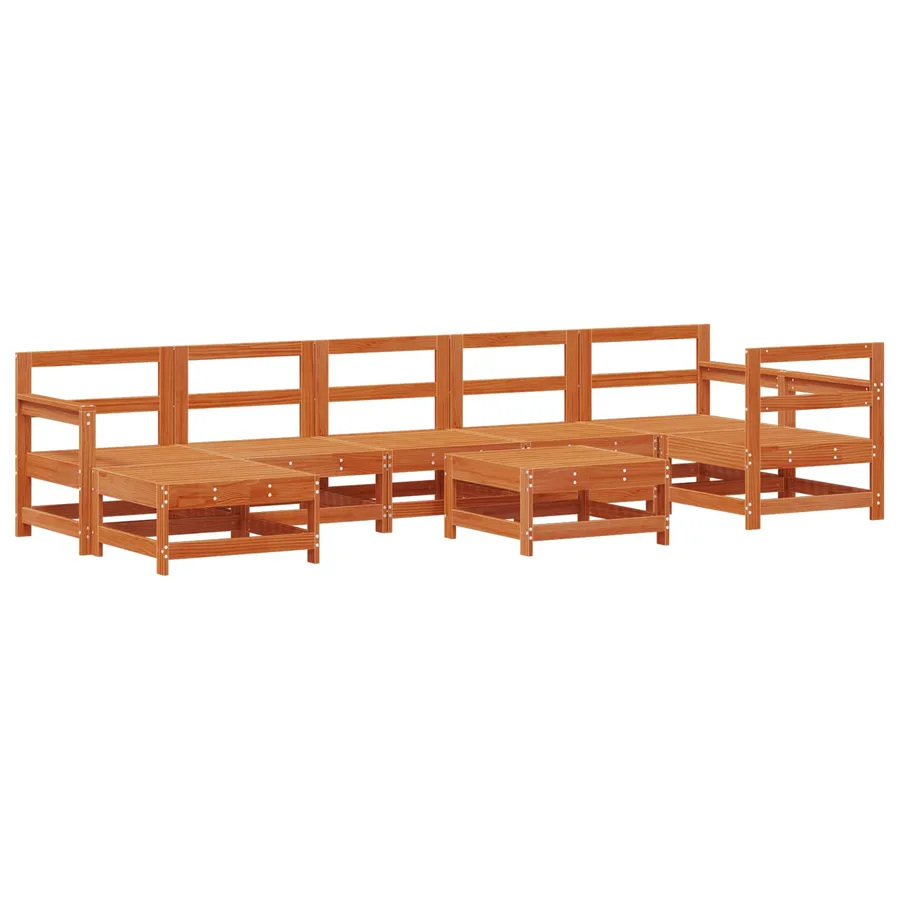 Ensemble de salon de jardin 8 pcs Brun cire Bois de pin massif - 3