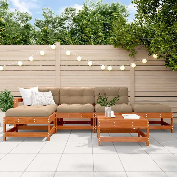 Ensemble de salon de jardin 6 pcs Brun cire Bois de pin massif