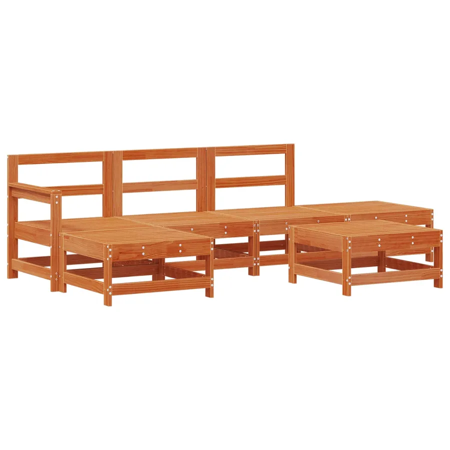 Ensemble de salon de jardin 6 pcs Brun cire Bois de pin massif - 3