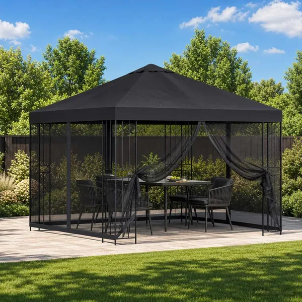 Abri de jardin avec parois 3 x 3 m Noir Polyester et Acier