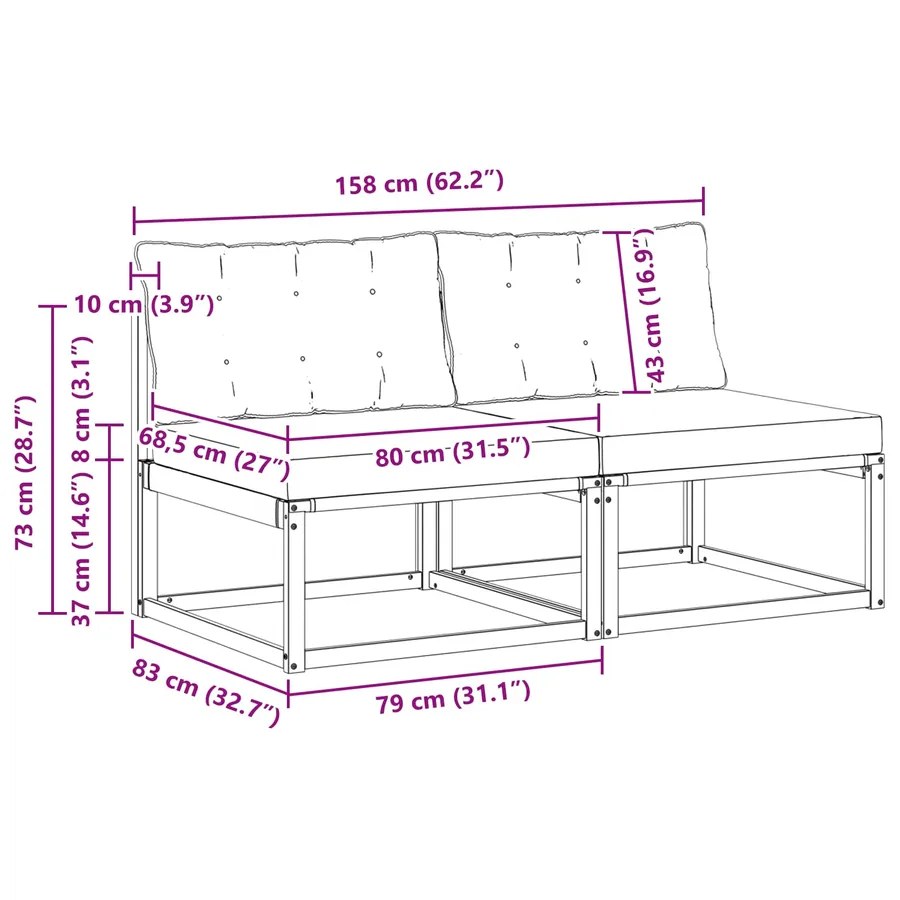 2 Pièce Sofa de milieu extérieur - 12