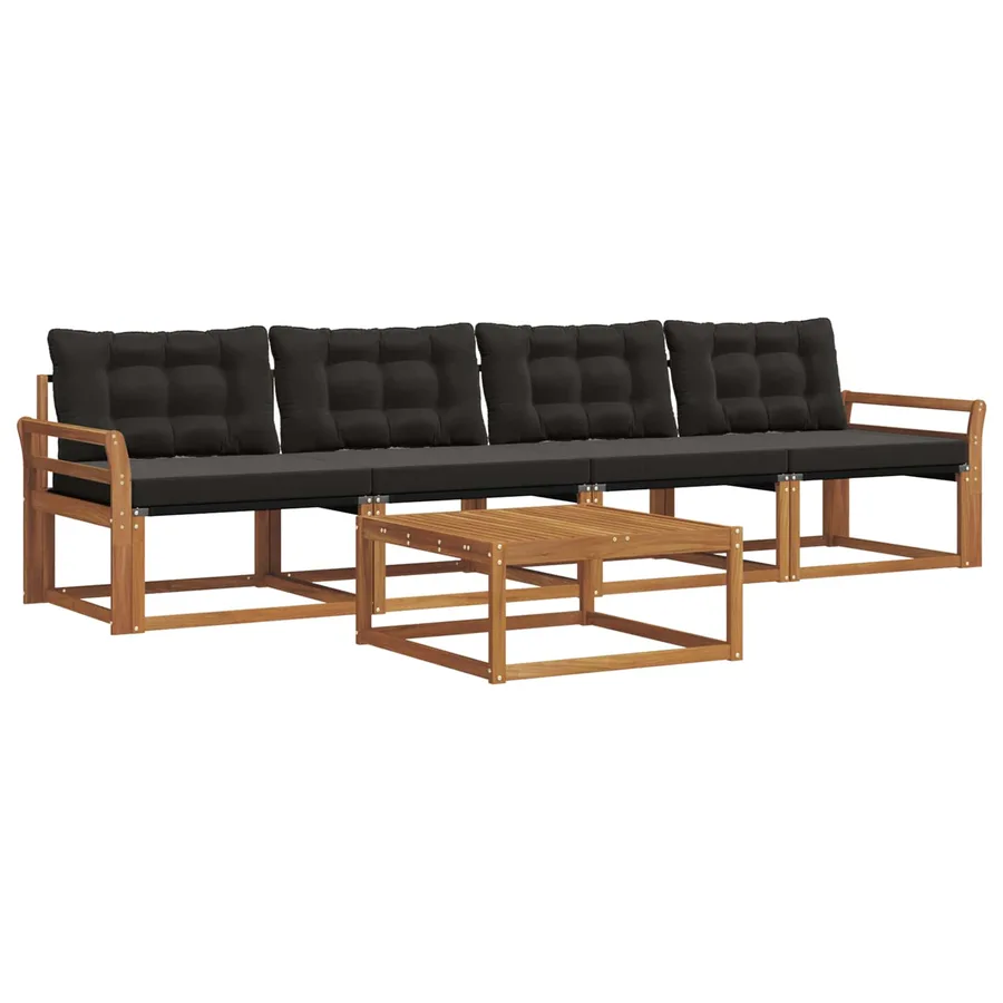 Ensemble de canapés d'extérieur 5 pcs Naturel et Noir - 2