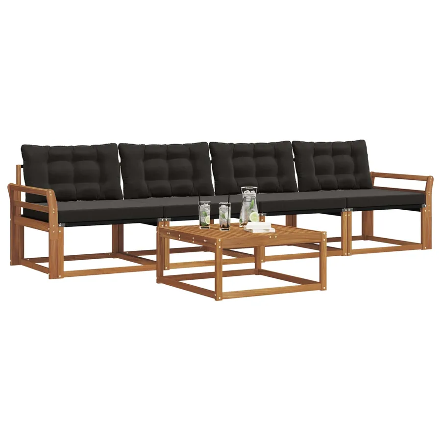 Ensemble de canapés d'extérieur 5 pcs Naturel et Noir - 3