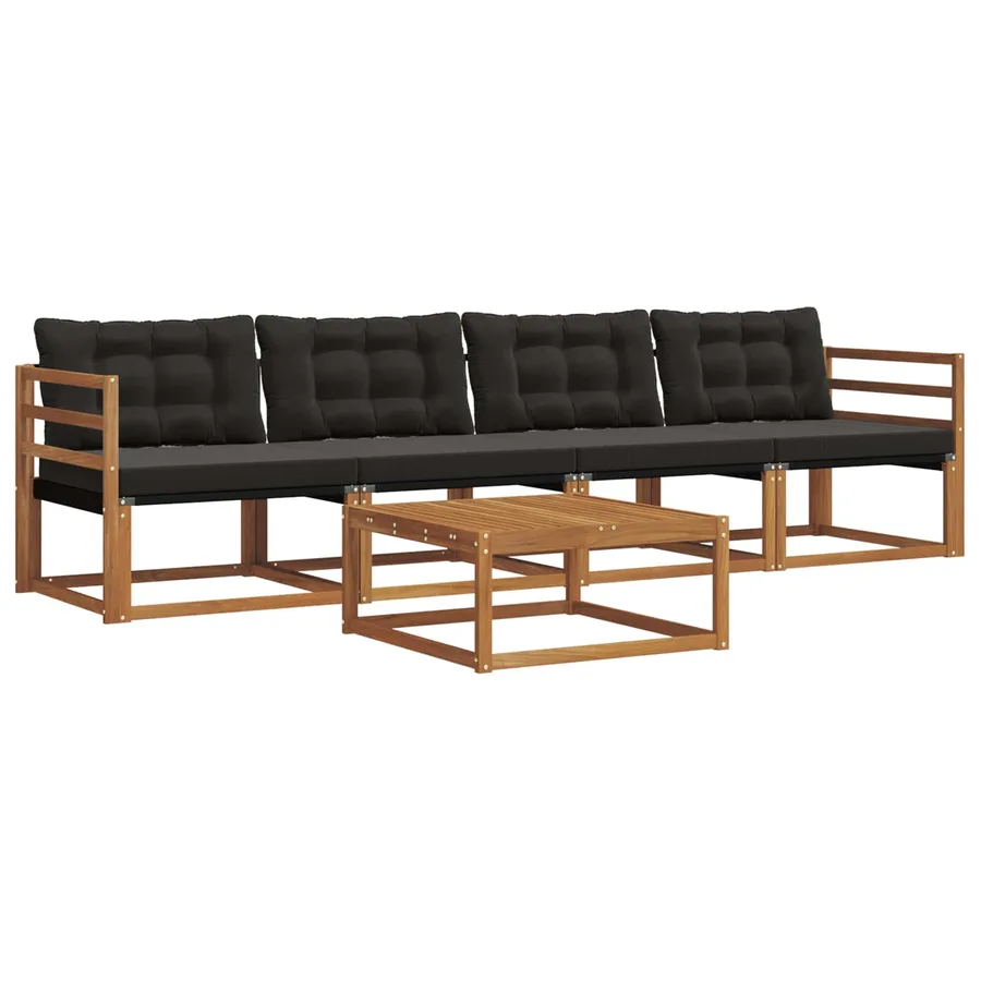 Ensemble de canapés d'extérieur 5 pcs Naturel et Noir - 2