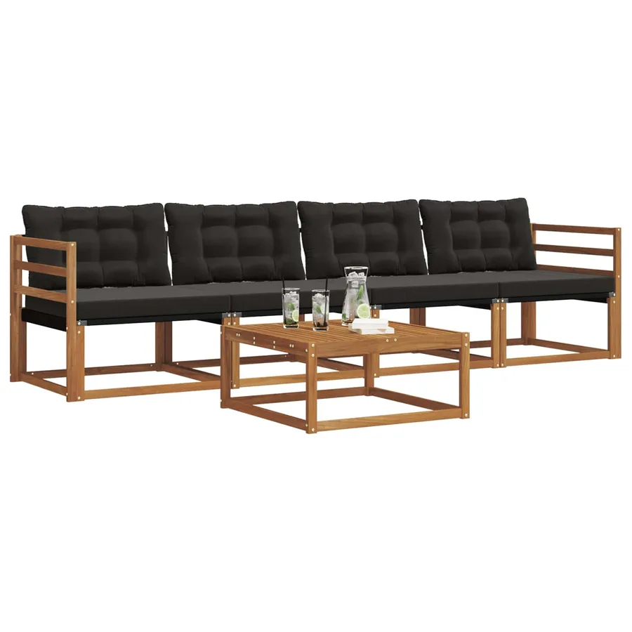Ensemble de canapés d'extérieur 5 pcs Naturel et Noir - 3