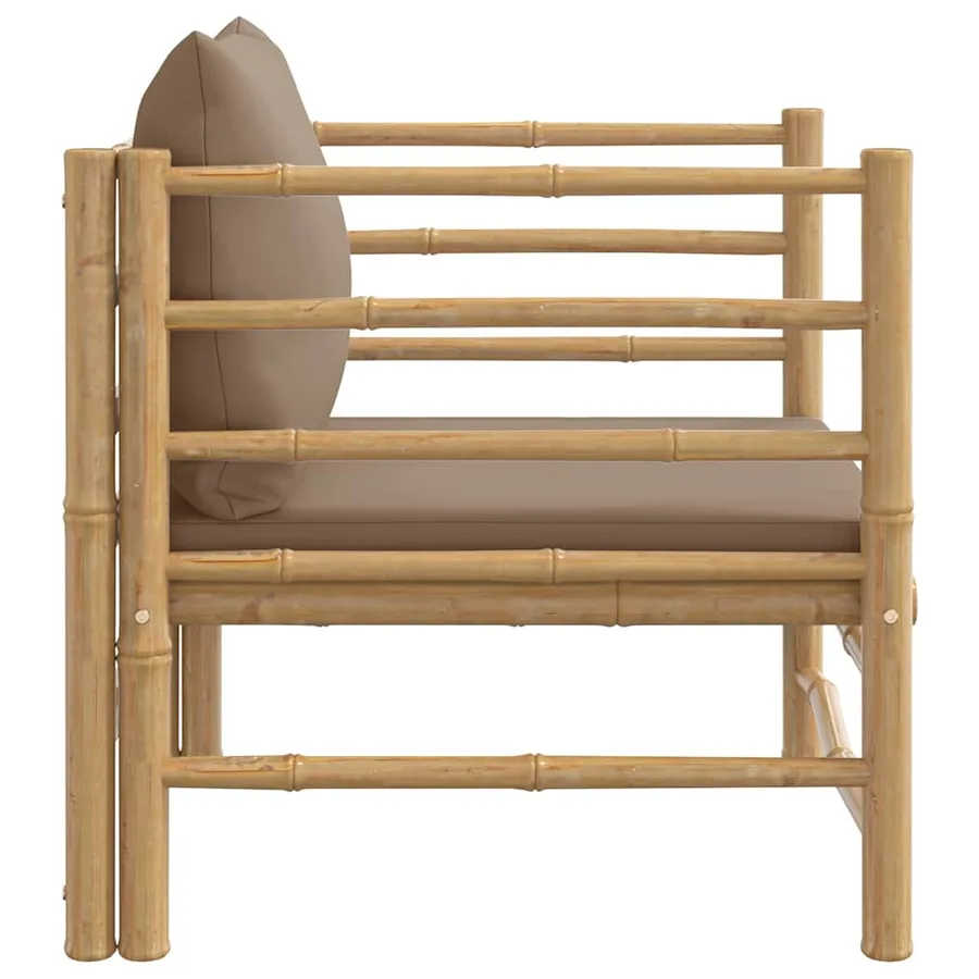 Canapé de jardin avec coussins taupe bambou - 4