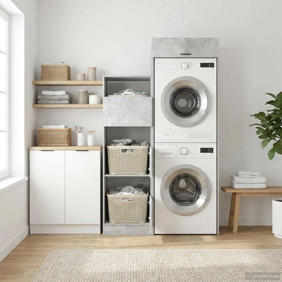 Ensemble de meubles de rangement pour la buanderie 2 pc Béton - 4