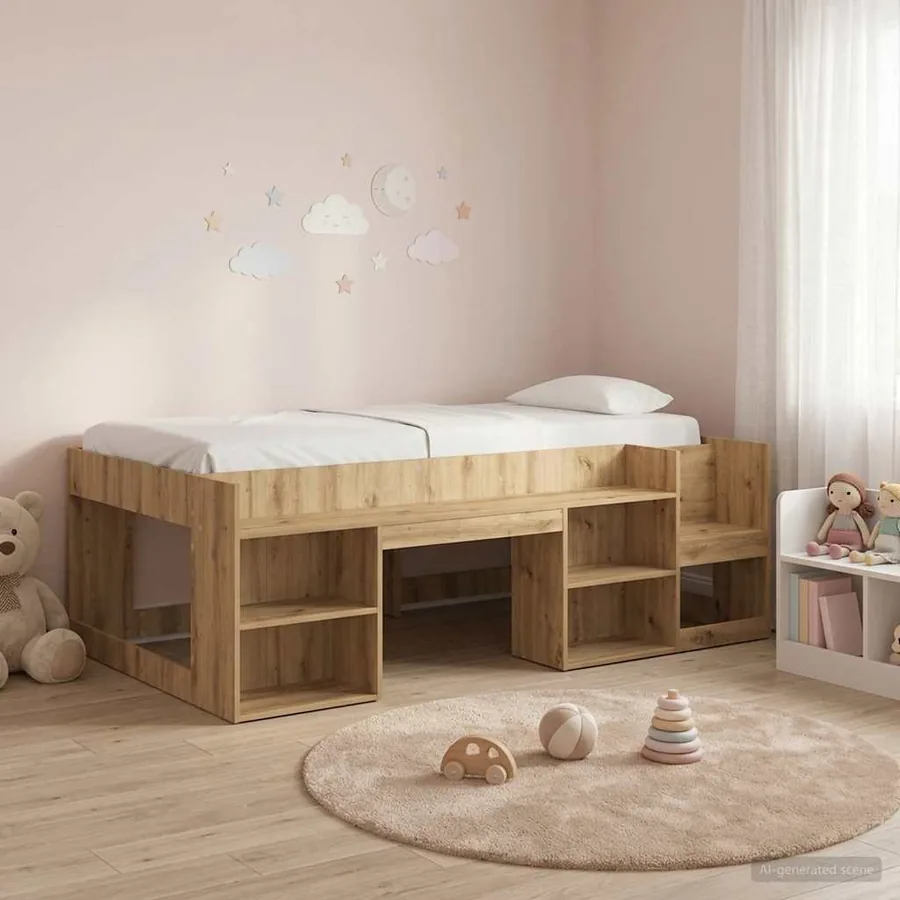 Cadre de lit pour enfants avec rangement Chêne artisanal