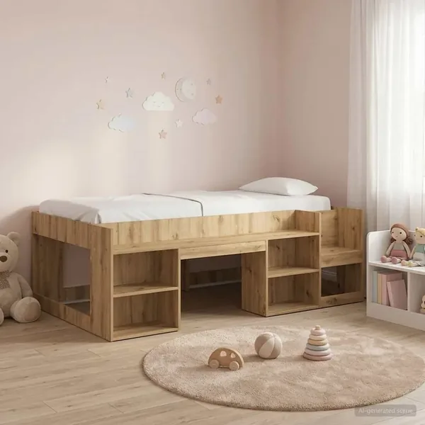 Cadre de lit pour enfants avec rangement Chêne artisanal