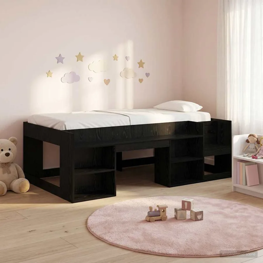 Cadre de lit pour enfants avec rangement Chêne noir 90 x 200 cm