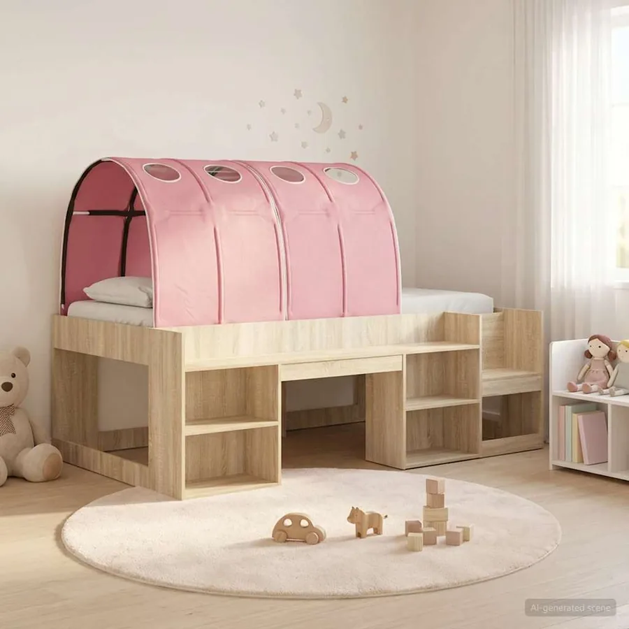 Lit haut pour enfants avec rangement 3 pc Chêne Sonoma et rose