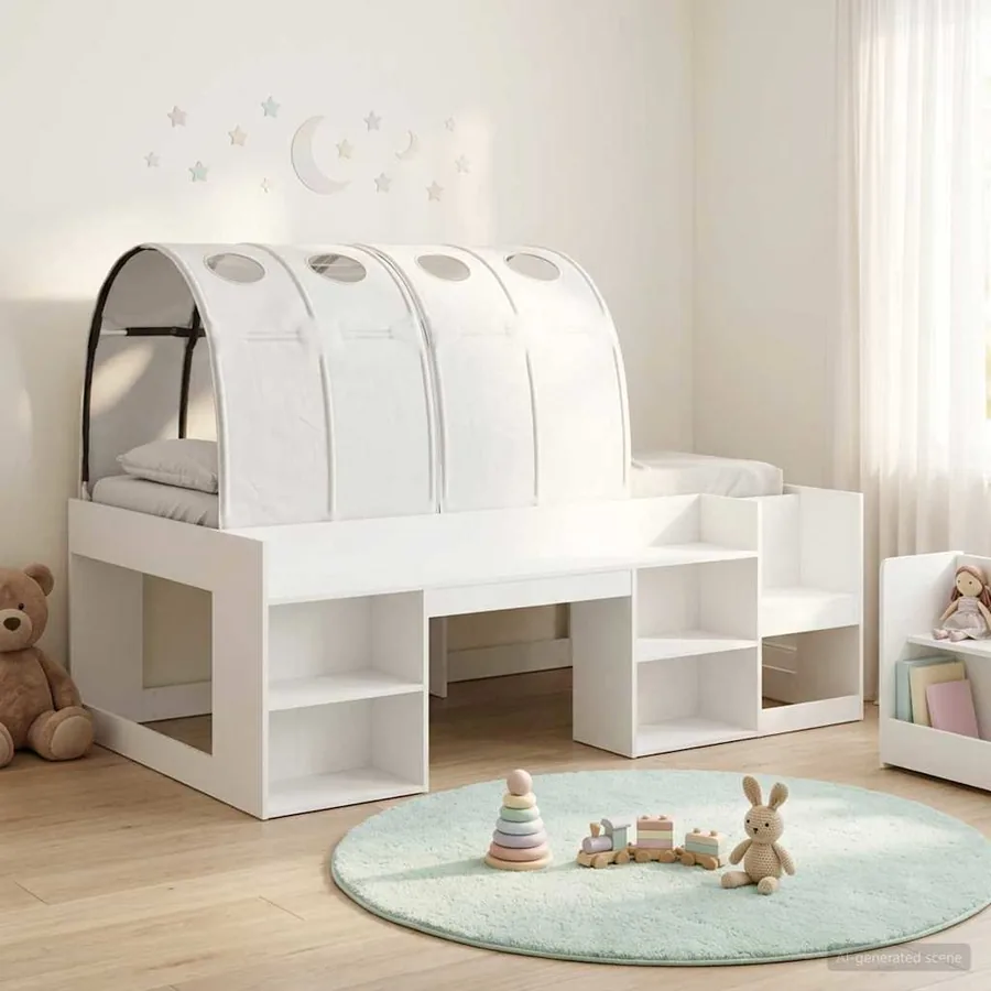 Lit haut pour enfants avec rangement 3 pc Blanc