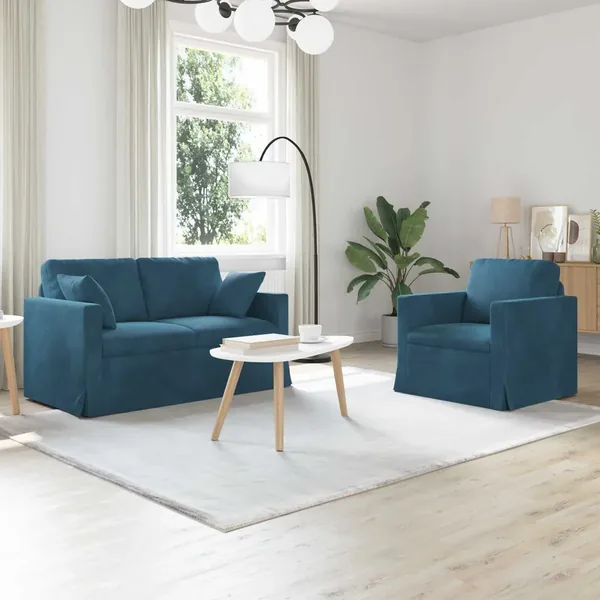 Ensemble de Canapés 2 pcs Bleu 138 x 78 x 80 cm Velours
