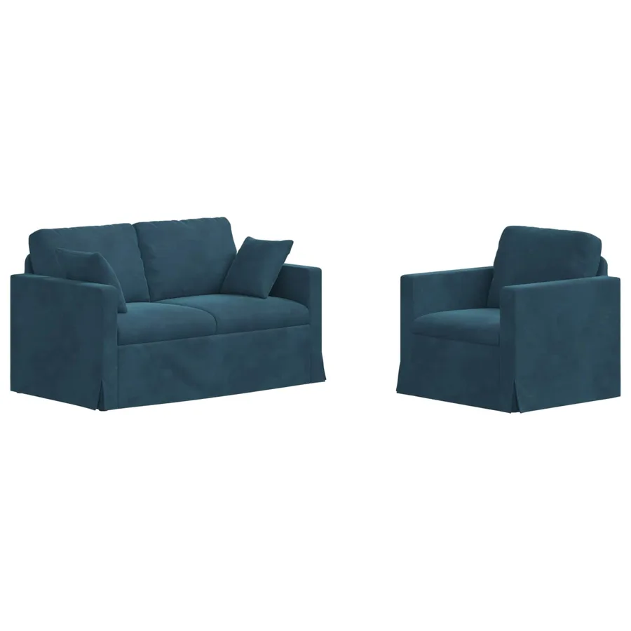 Ensemble de Canapés 2 pcs Bleu 138 x 78 x 80 cm Velours - 2