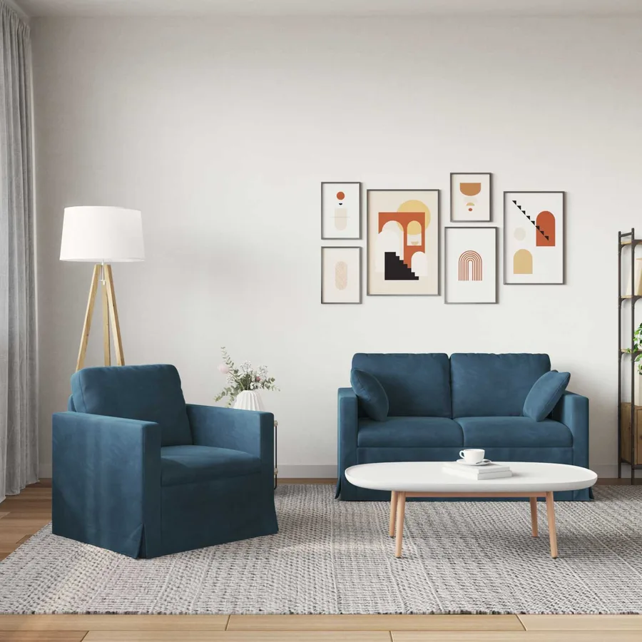 Ensemble de Canapés 2 pcs Bleu 138 x 78 x 80 cm Velours - 3