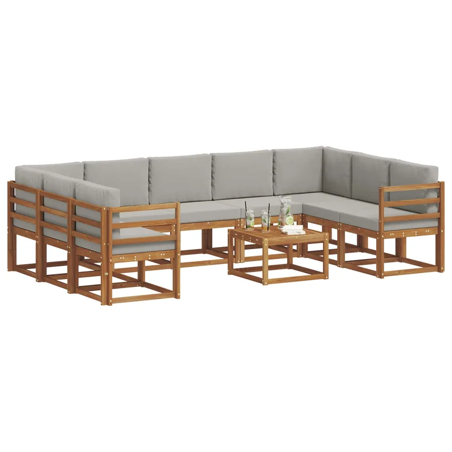 Ensemble de canapés d'extérieur 10 pcs Gris Naturel et Clair - 3