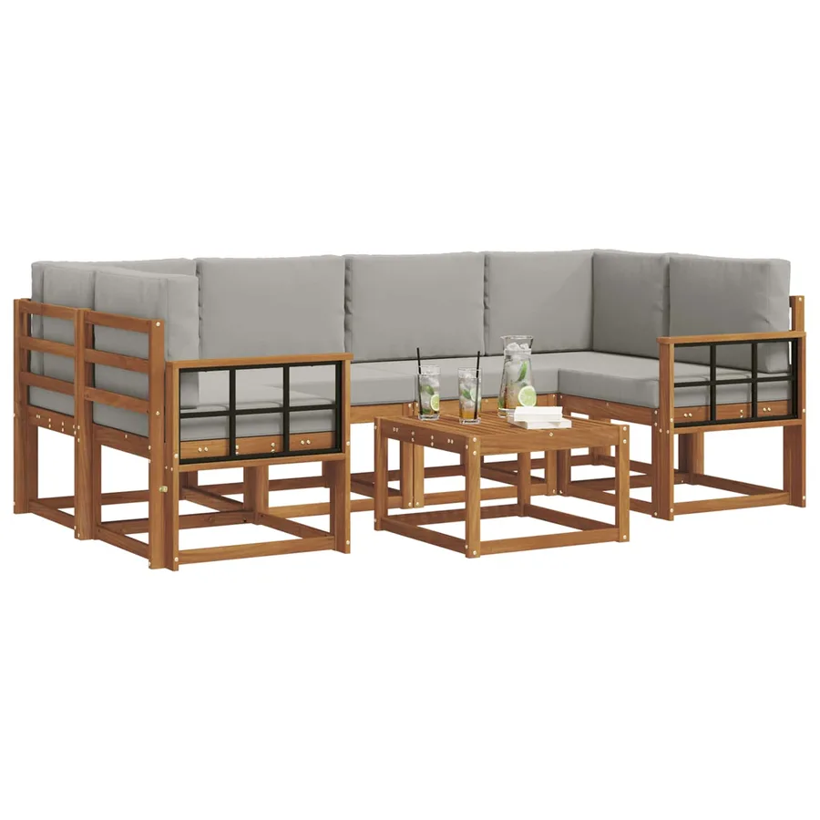 Ensemble de canapés d'extérieur 7 pcs Gris Naturel et Clair - 3