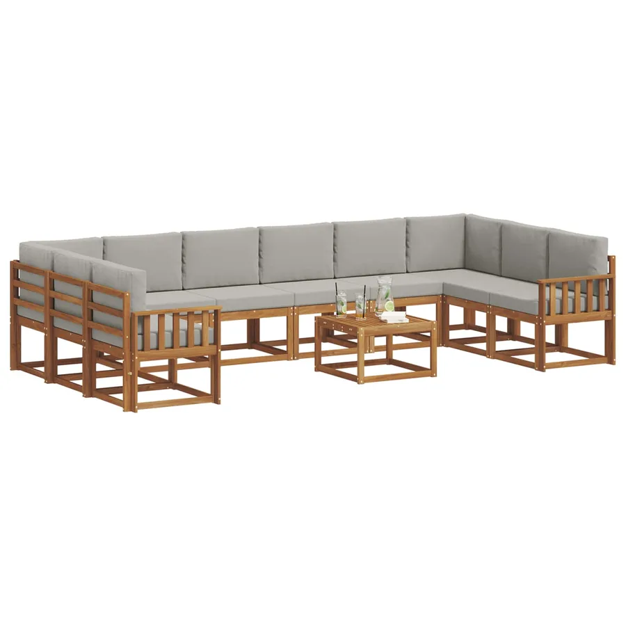 Ensemble de canapés d'extérieur 11 pcs Gris Naturel et Clair - 3