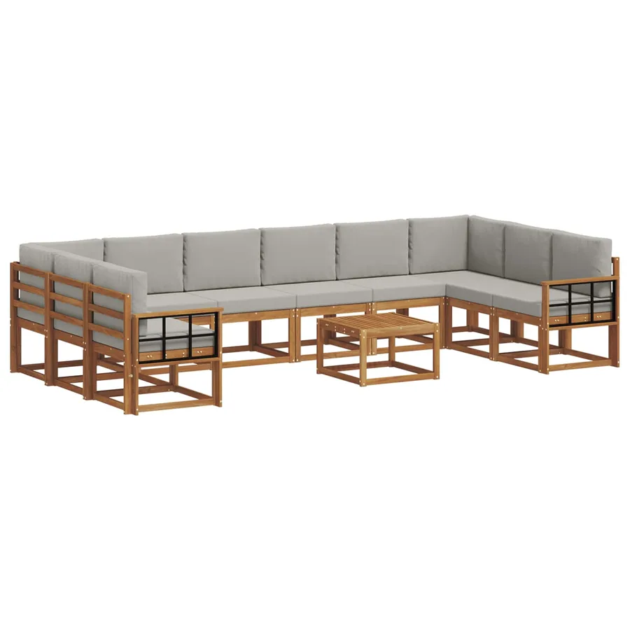 Ensemble de canapés d'extérieur 11 pcs Gris Naturel et Clair - 2