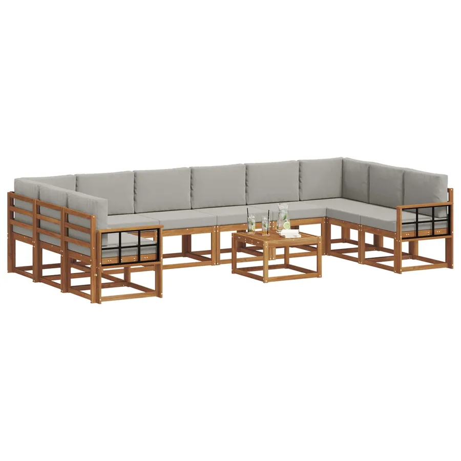 Ensemble de canapés d'extérieur 11 pcs Gris Naturel et Clair - 3