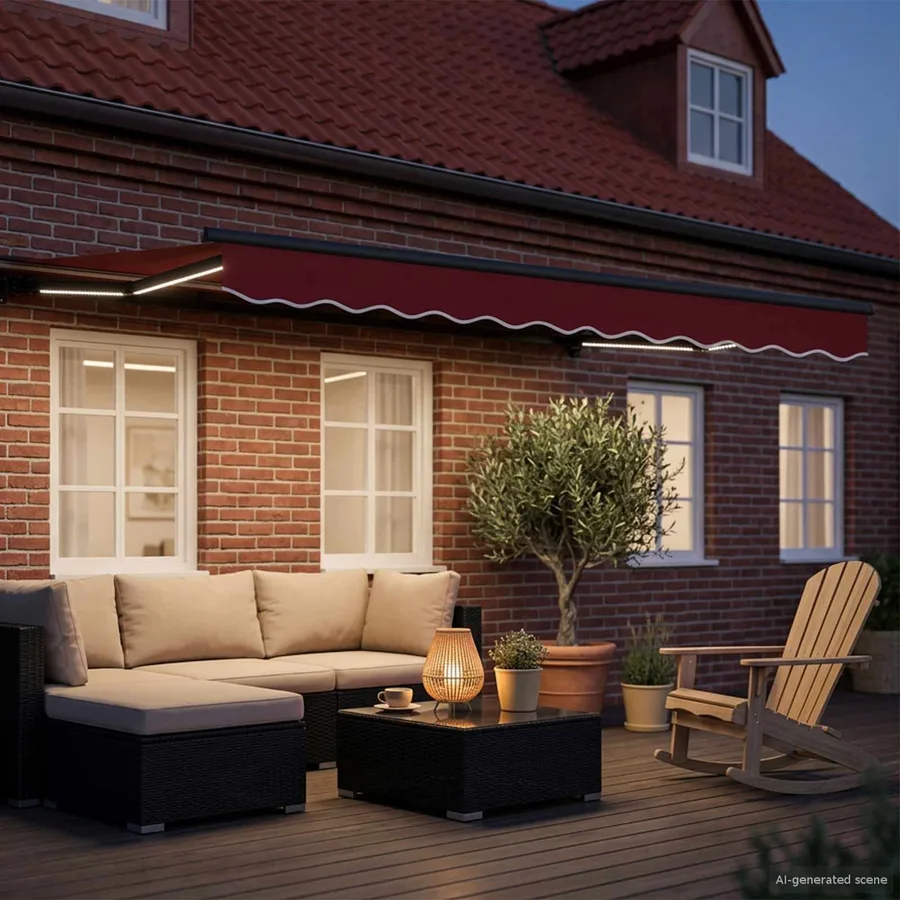 Auvent rétractable électrique Rouge et Anthracite 3 x 2,5 m - 3