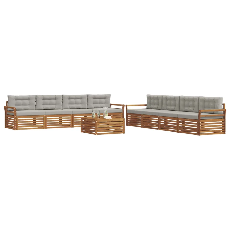 Ensemble de canapés d'extérieur 9 pcs Gris Naturel et Clair - 3