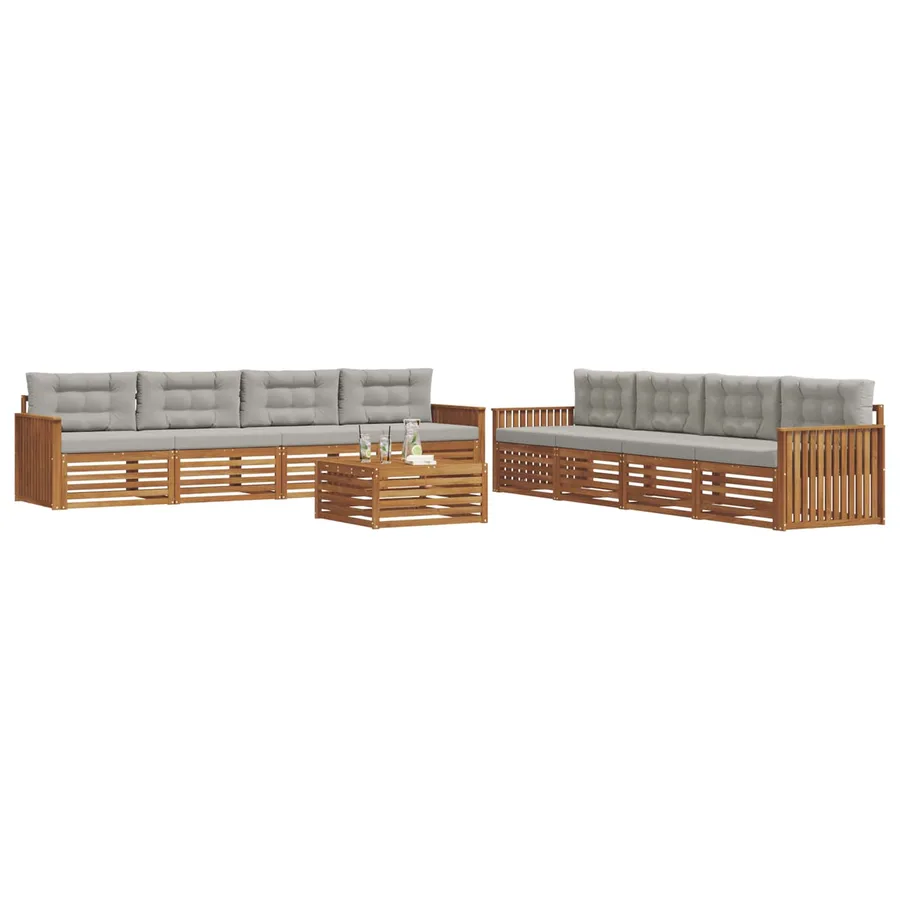 Ensemble de canapés d'extérieur 9 pcs Gris Naturel et Clair - 3