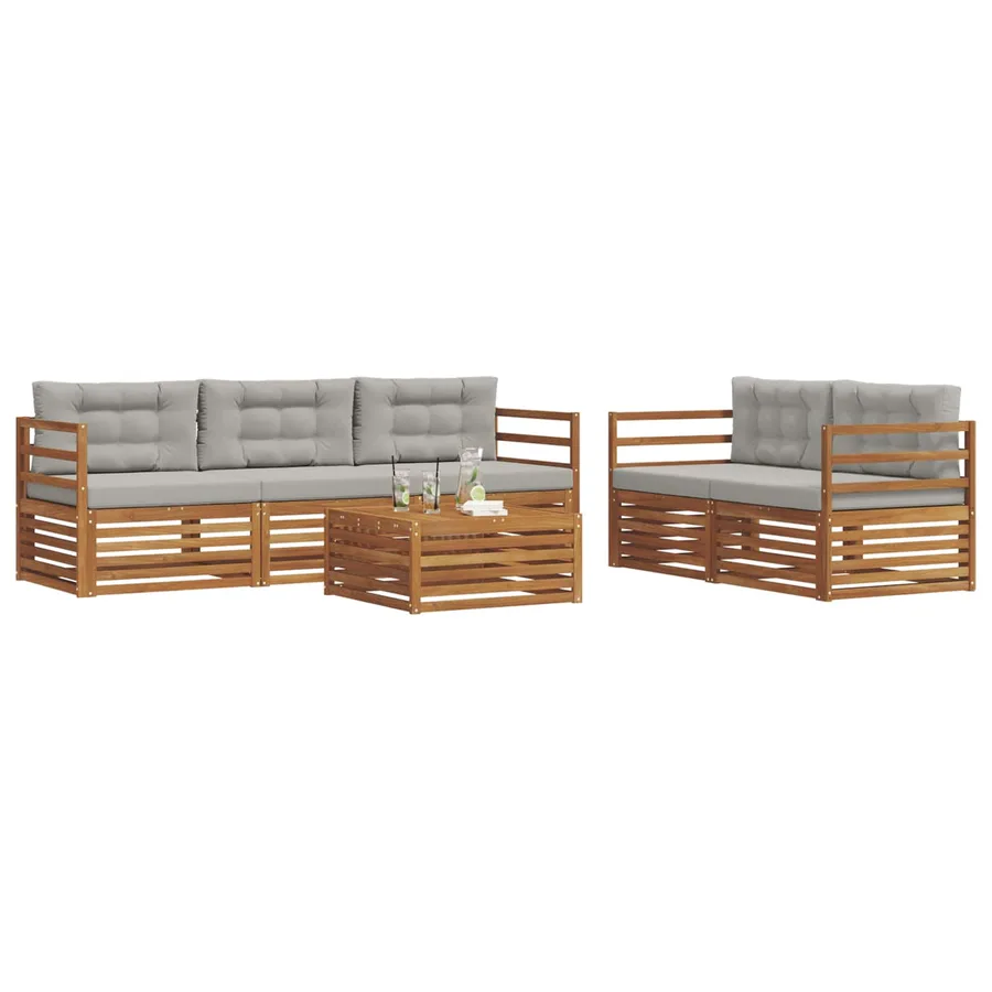 Ensemble de canapés d'extérieur 6 pcs Gris Naturel et Clair - 3