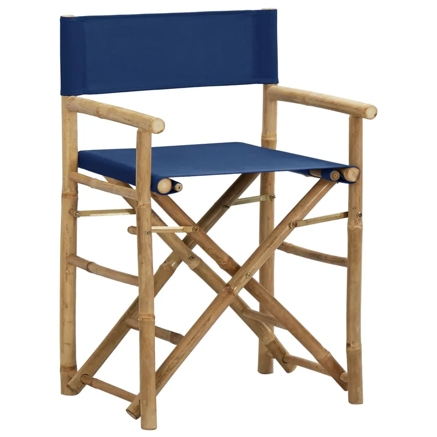 Chaises pliables de directeur lot de 2 Bleu Bambou et tissu - 2