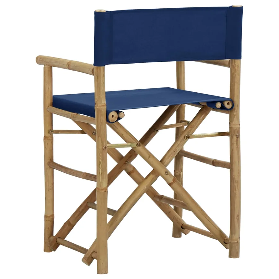 Chaises pliables de directeur lot de 2 Bleu Bambou et tissu - 5