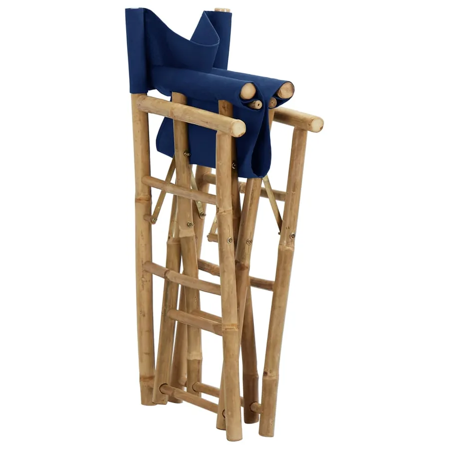 Chaises pliables de directeur lot de 2 Bleu Bambou et tissu - 6