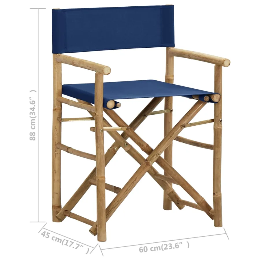 Chaises pliables de directeur lot de 2 Bleu Bambou et tissu - 9