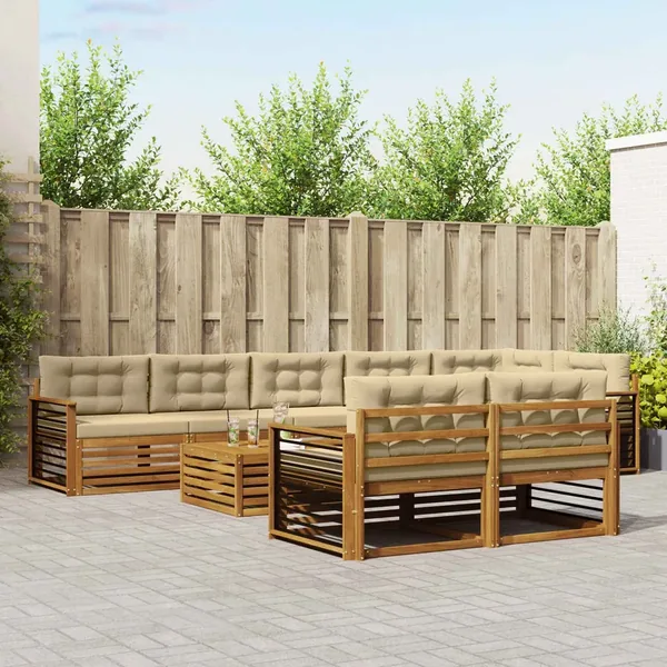 Ensemble de canapés d'extérieur 9 pcs Naturel et Beige