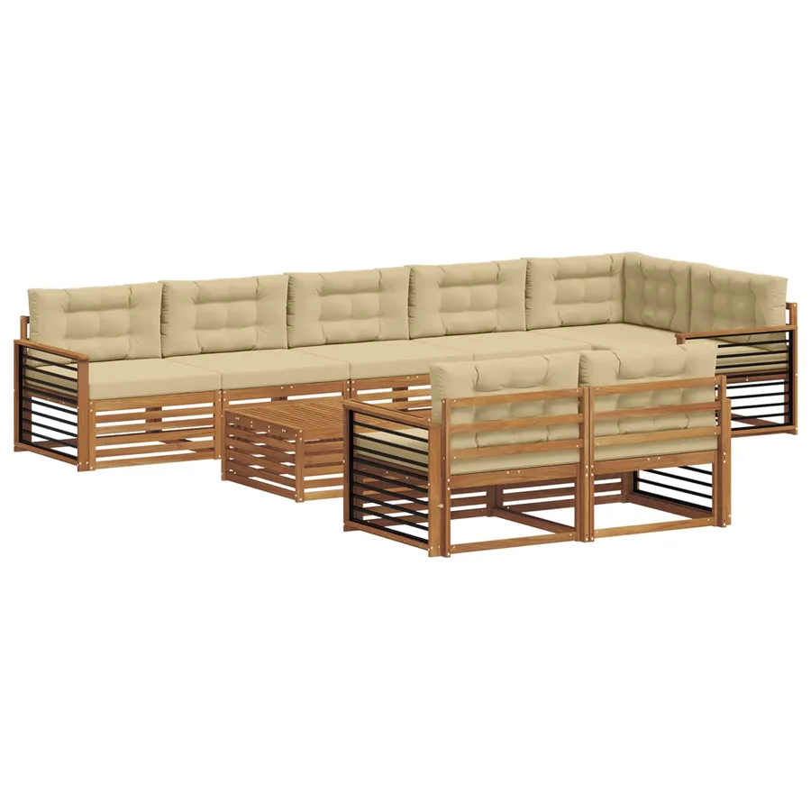 Ensemble de canapés d'extérieur 9 pcs Naturel et Beige - 2