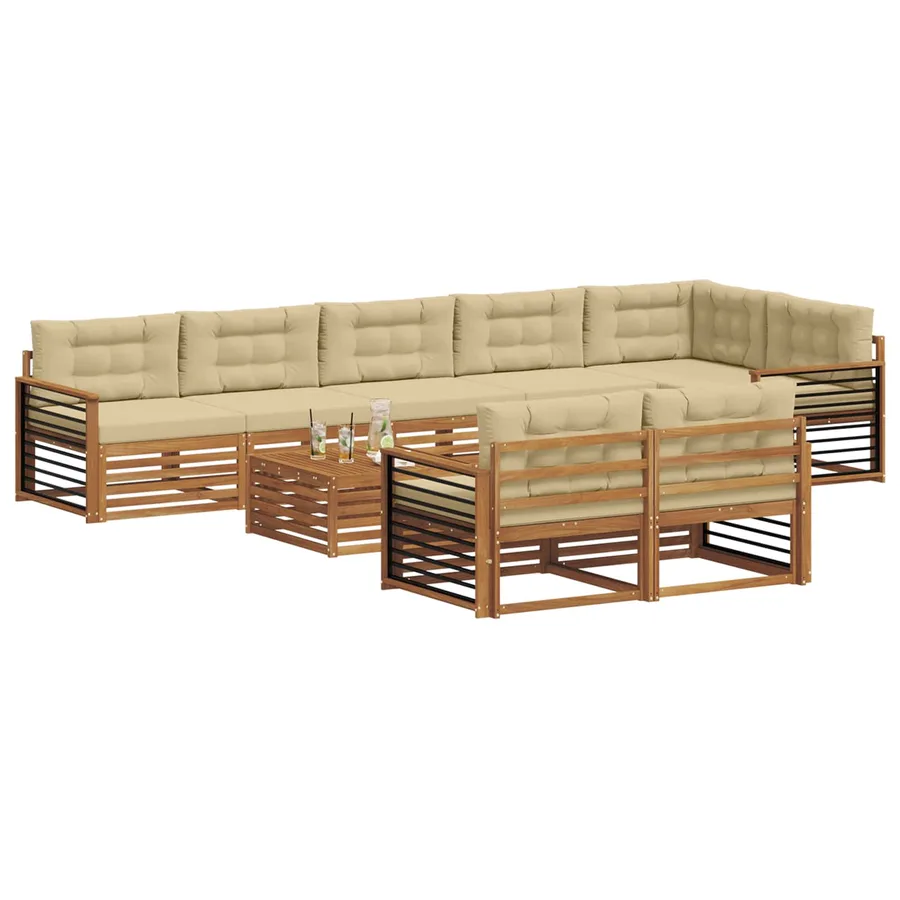 Ensemble de canapés d'extérieur 9 pcs Naturel et Beige - 3