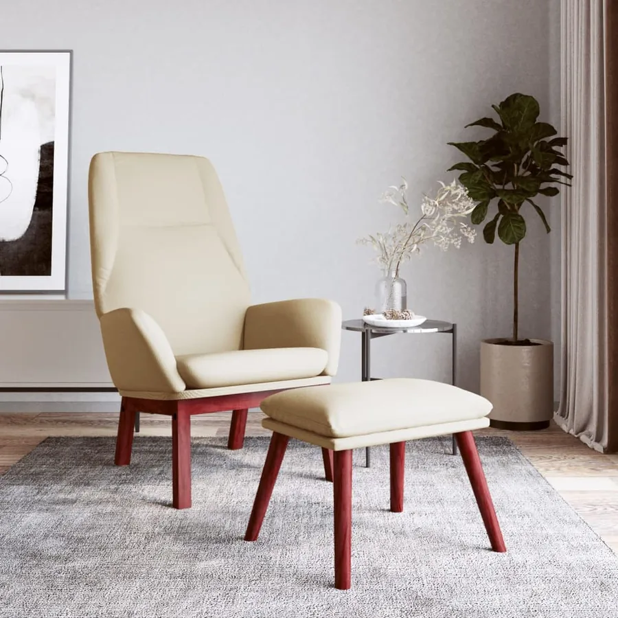Chaise de relaxation avec repose-pied Crème Tissu