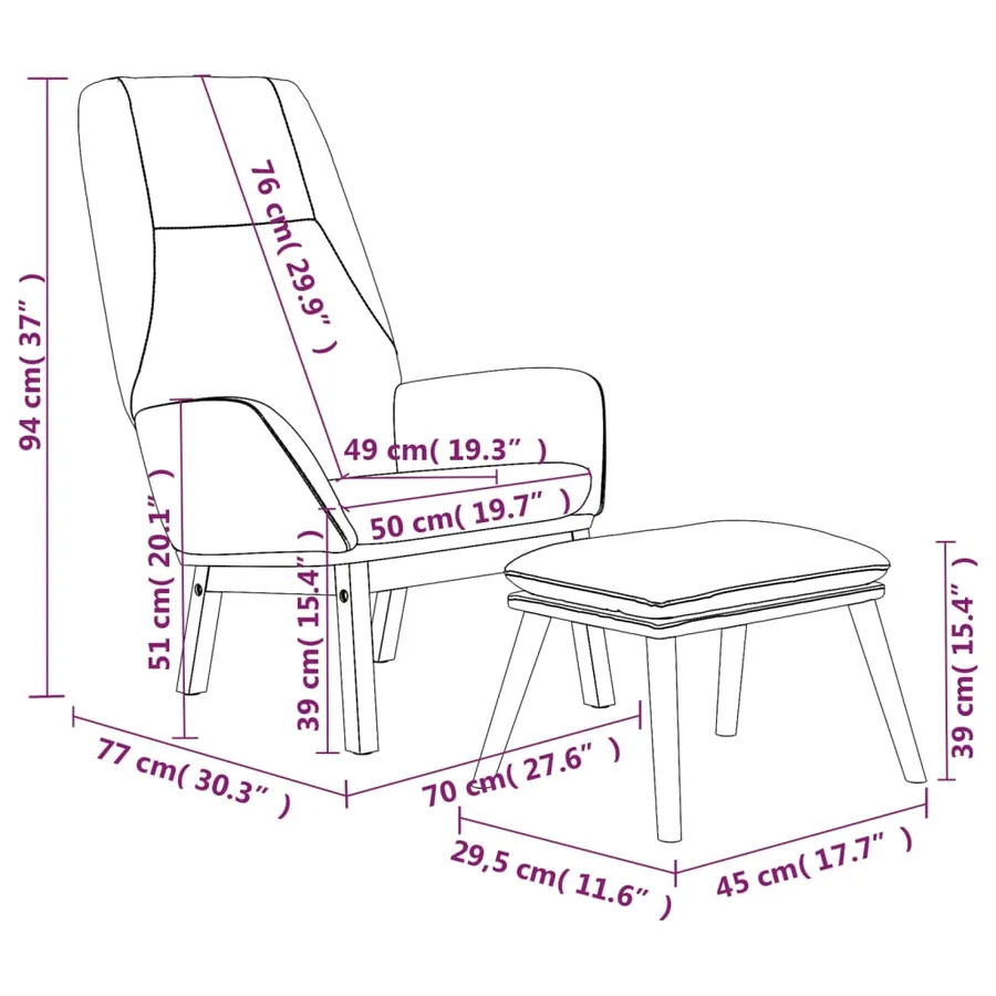 Chaise de relaxation avec repose-pied Crème Tissu - 10
