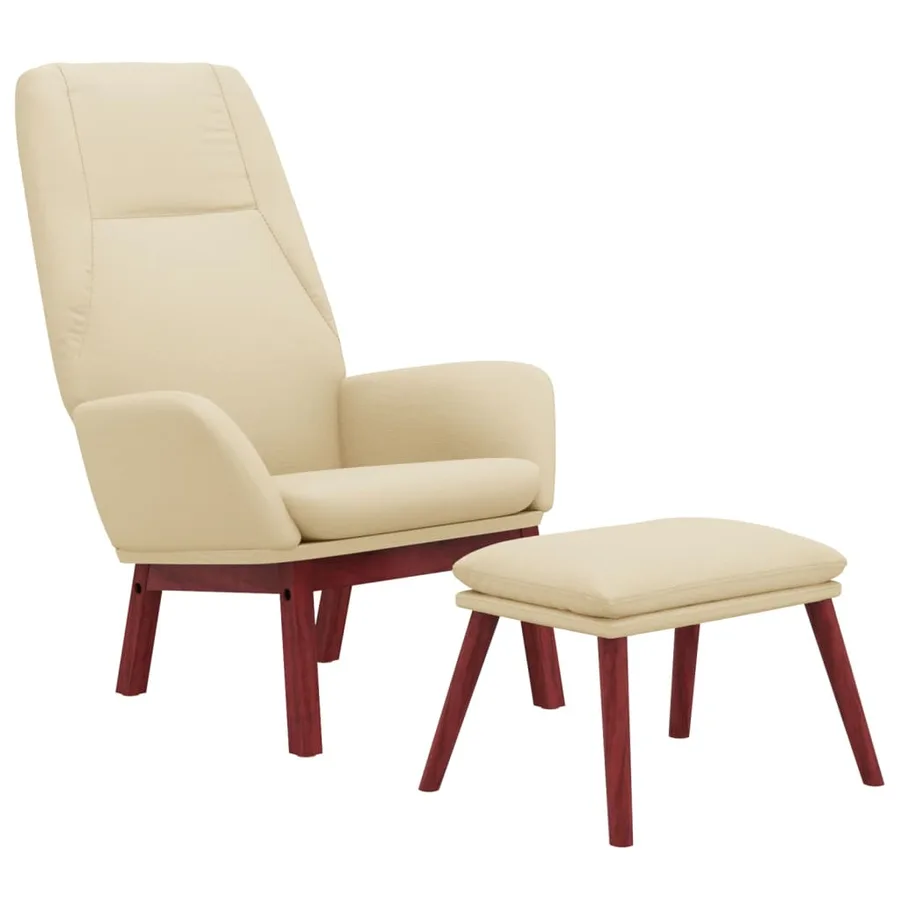 Chaise de relaxation avec repose-pied Crème Tissu - 3