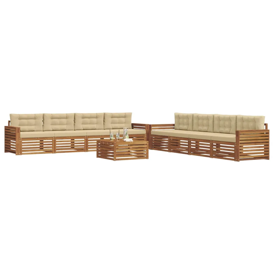 Ensemble de canapés d'extérieur 9 pcs Naturel et Beige - 3