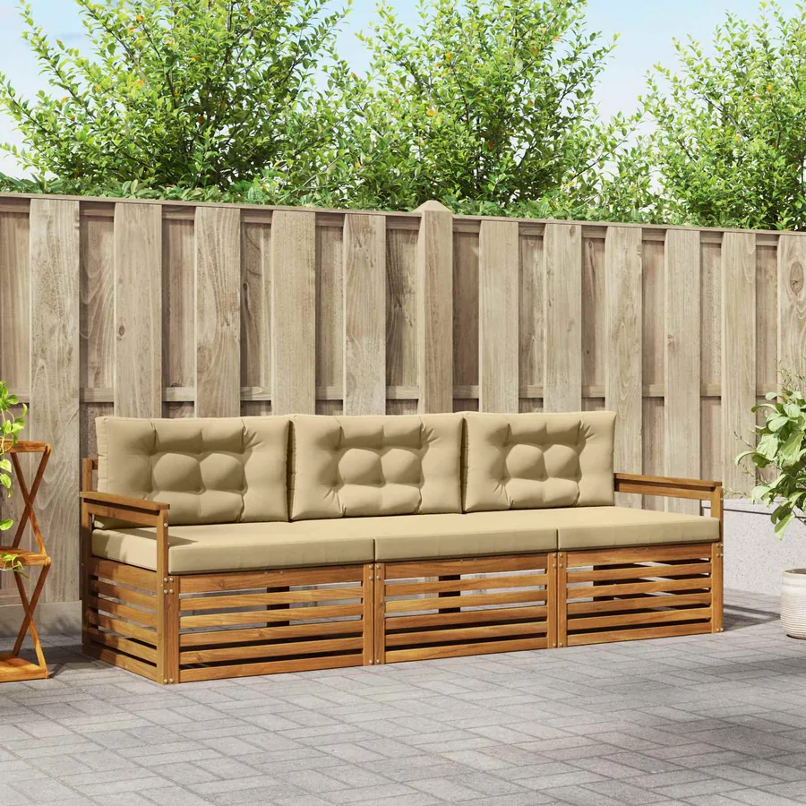 Ensemble de canapés d'extérieur 3 pcs Naturel et Beige
