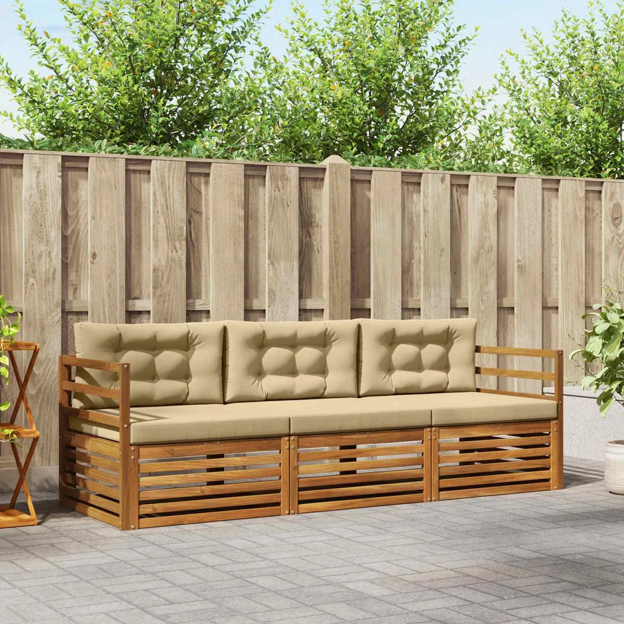 Ensemble de canapés d'extérieur 3 pcs Naturel et Beige