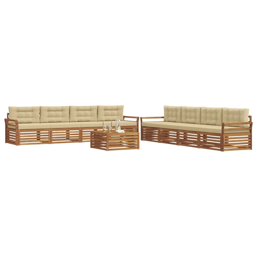 Ensemble de canapés d'extérieur 9 pcs Naturel et Beige - 3