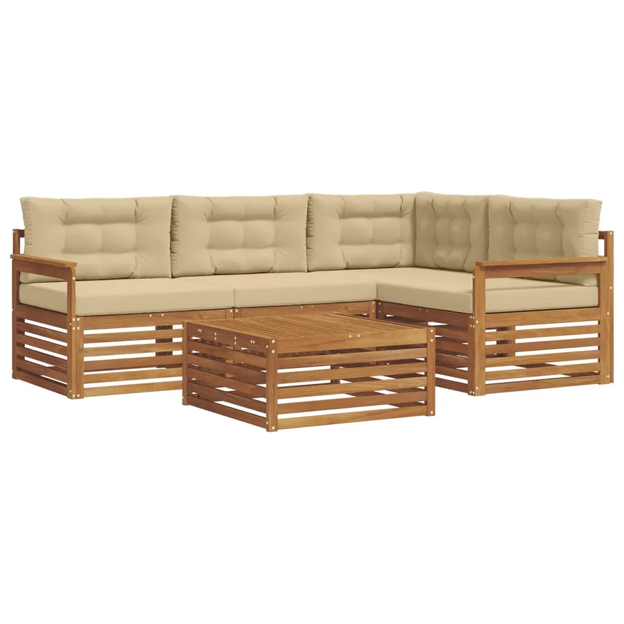 Ensemble de canapés d'extérieur 5 pcs Naturel et Beige - 2