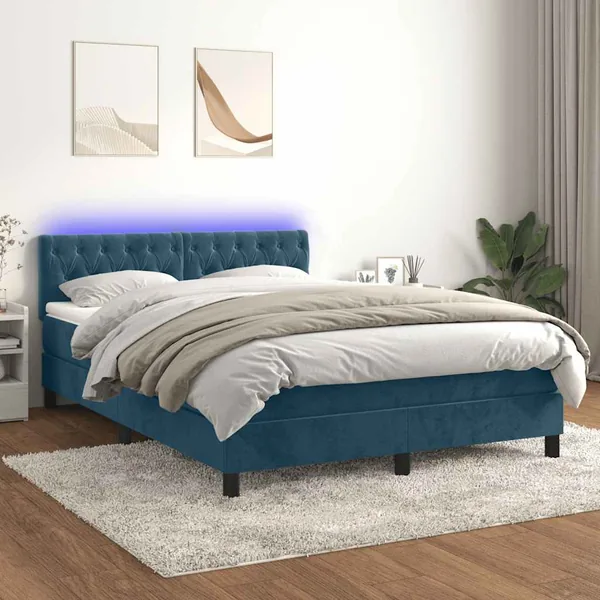 Sommier à lattes de lit avec matelas LED Bleu foncé 140x200 cm