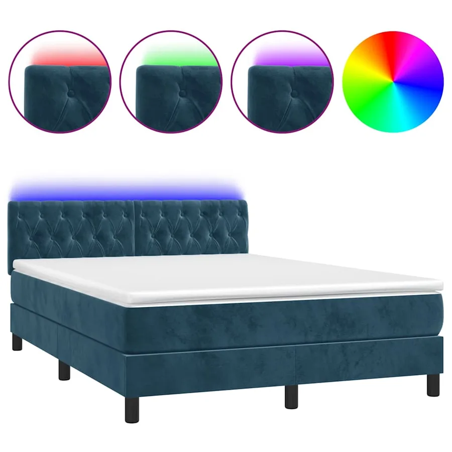 Sommier à lattes de lit avec matelas LED Bleu foncé 140x200 cm - 2