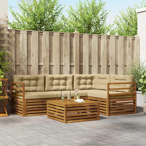Ensemble de canapés d'extérieur 5 pcs Naturel et Beige