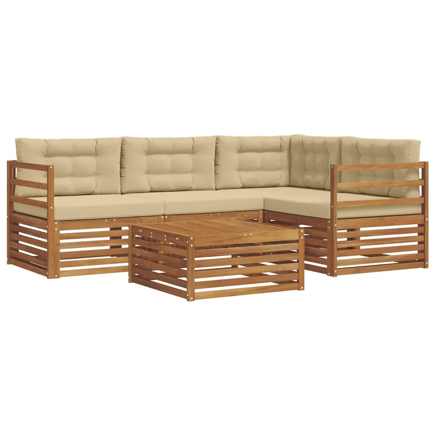 Ensemble de canapés d'extérieur 5 pcs Naturel et Beige - 2